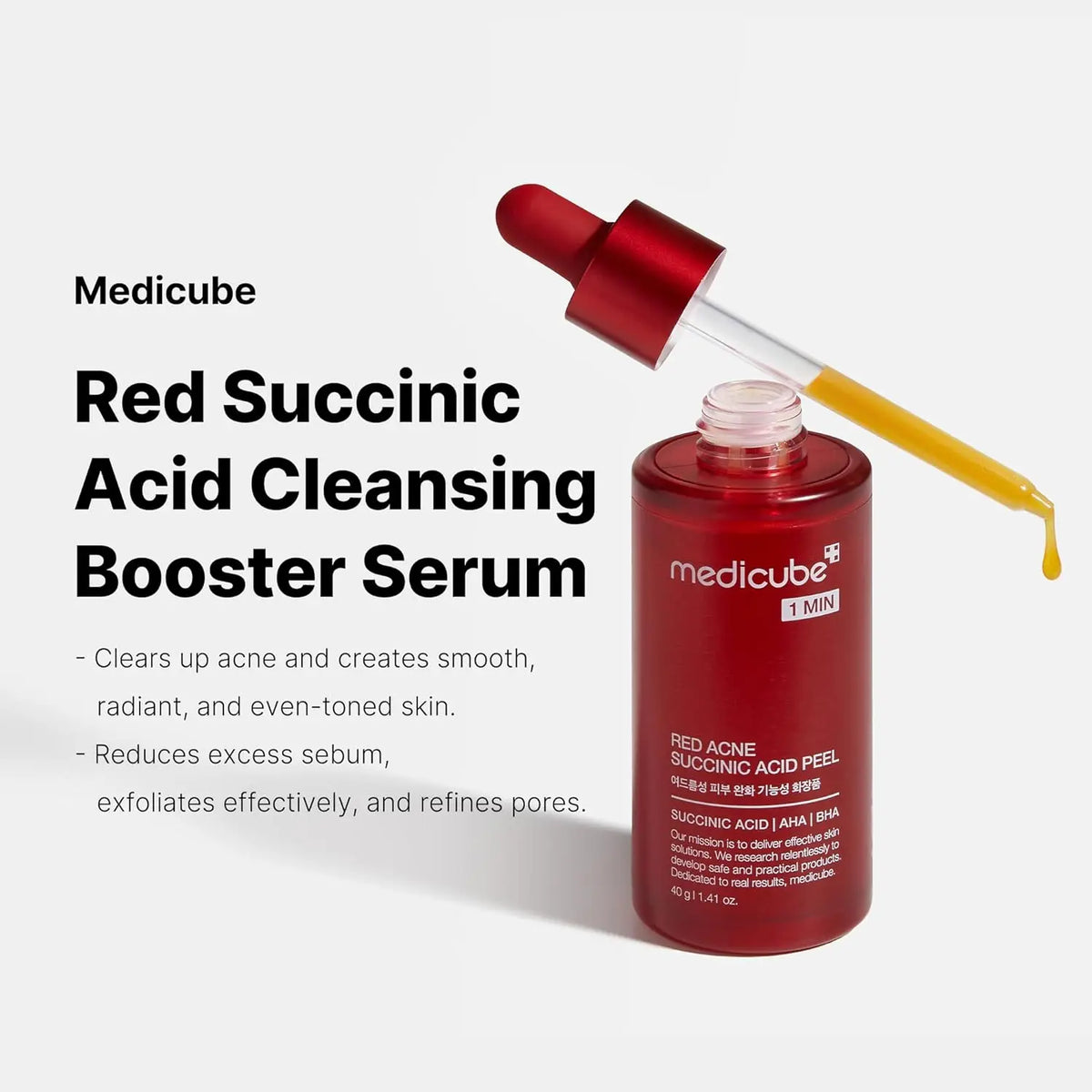Red serum being dispensed, showing the amber-toned wash-off formula